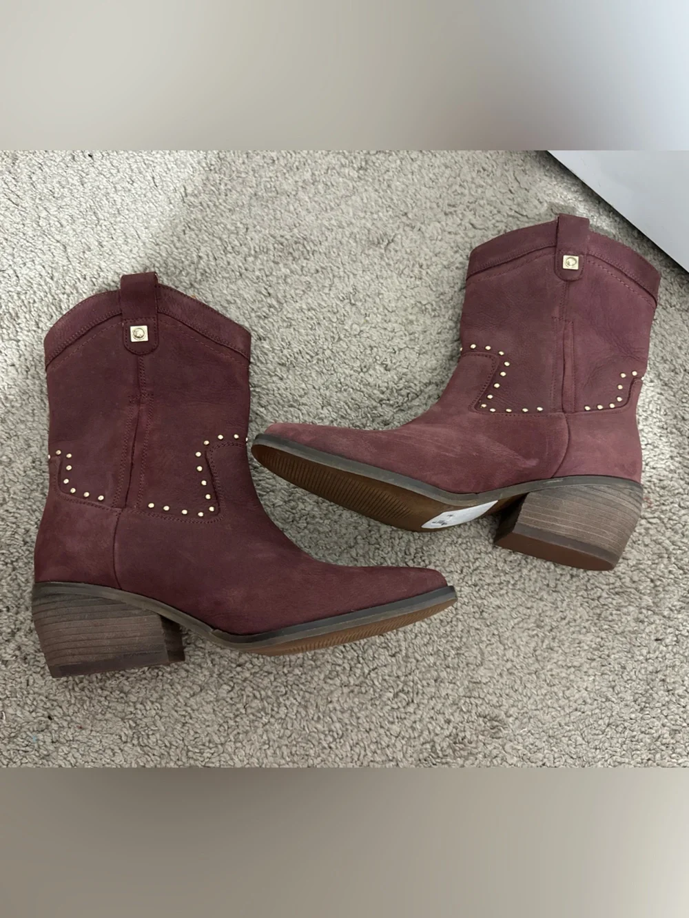 Cool Lucky Brand size 7 maroon leather western style gold studded boots new